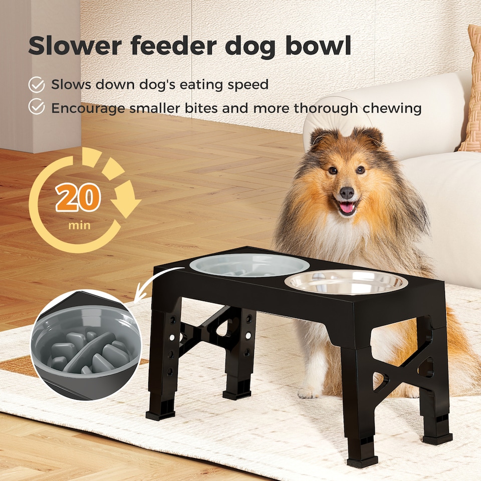image 1 of Skylos Dog Raised Elevated Pet Feeding Bowls Stainless Steel Adjustable Stand