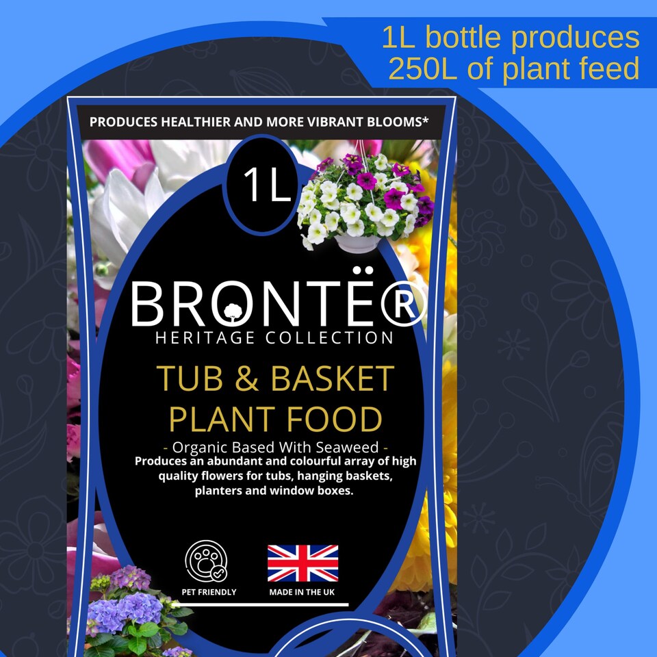 image 1 of Bronte Heritage Collection Tub and  Hanging Basket Plant Food 1L Concentrated Organic Liquid Fertiliser, Seaweed-Enriched
