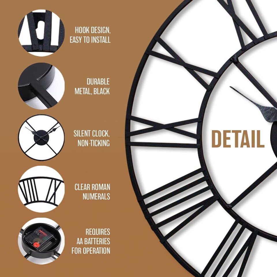 image 1 of 40cm Big Roman Numerals Garden Wall Clock Suitable Indoor & Outdoor