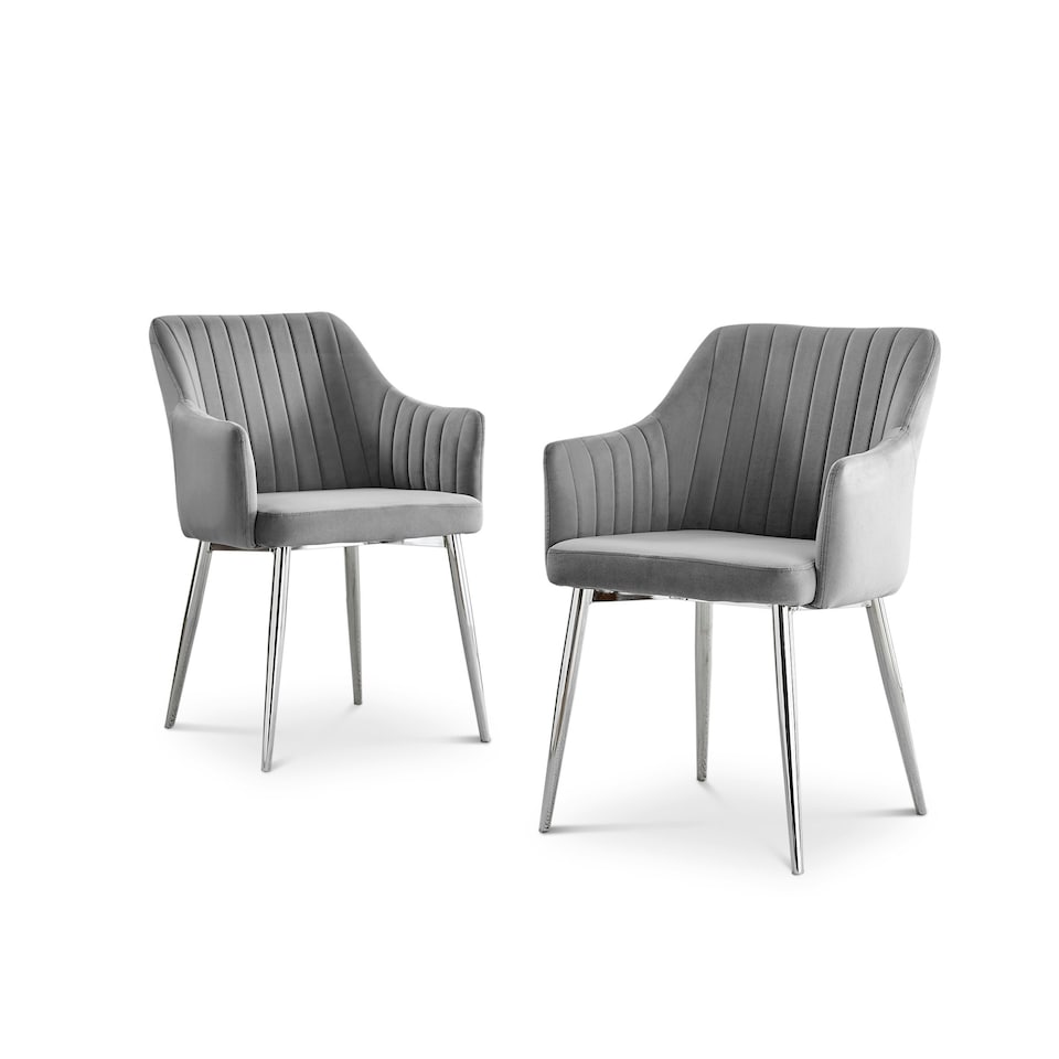 image 1 of Furniturebox 2x Calla Grey Velvet Dining Chairs with Silver Chrome Legs