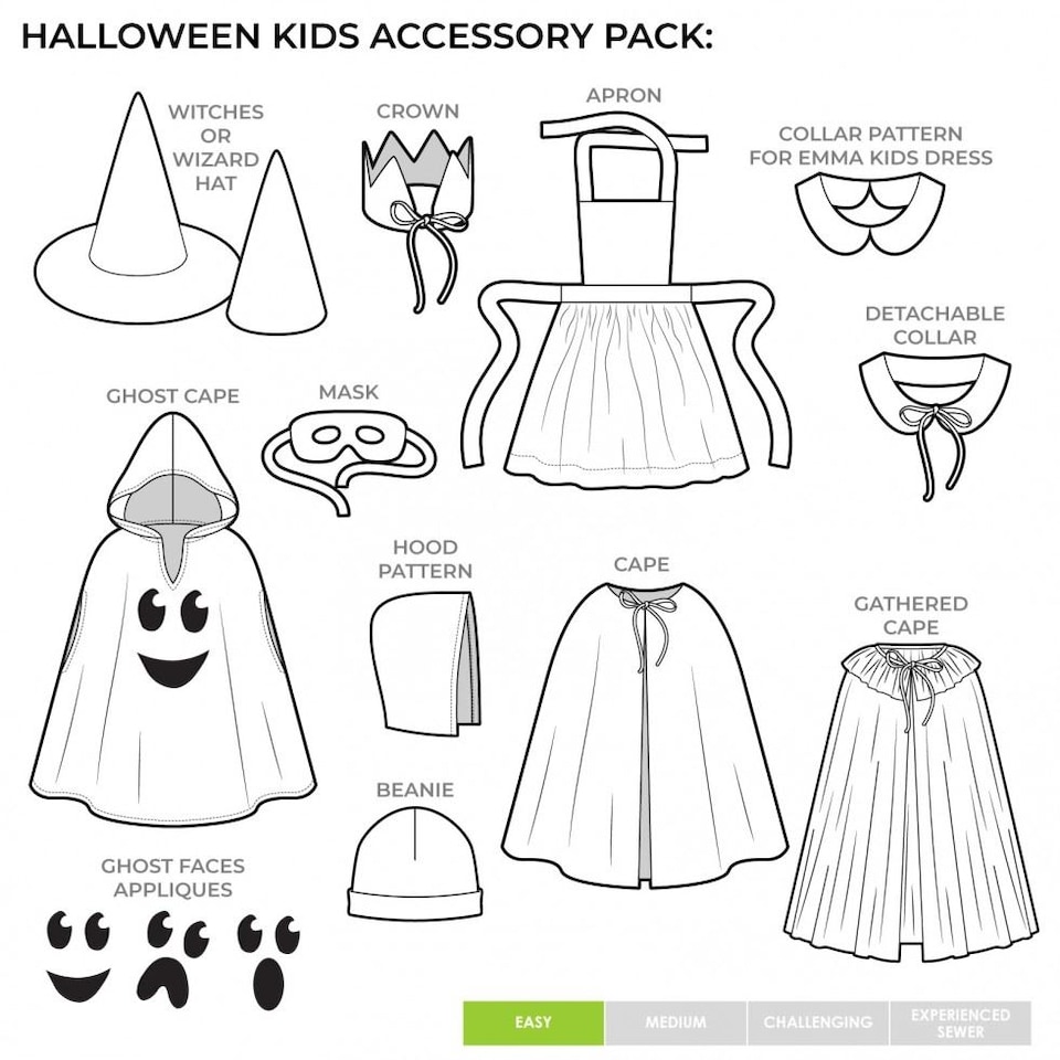 image 1 of Style Arc Kids Halloween Accessory Pack Paper Sewing Pattern – Children’s Costumes, Ages 2–10, Easy