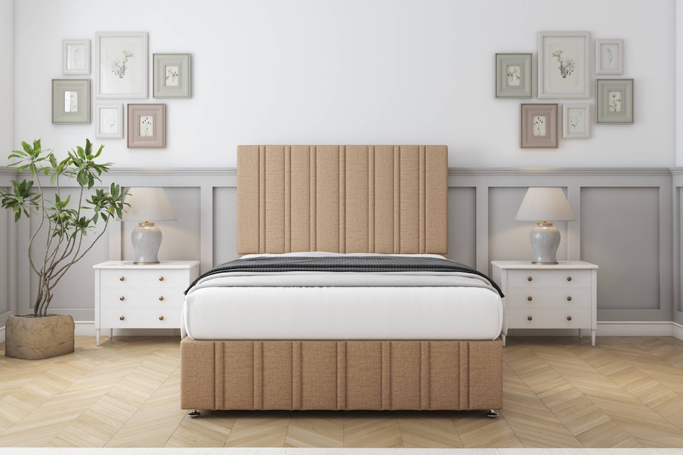 image 1 of Sloomy Langston Latte Dumfries Divan Bed Base 2 Drawers Right Side With 26 Inch Strutted Headboard & 12 Inch Matching Footboard | Brown | Latte | Small Single | 1