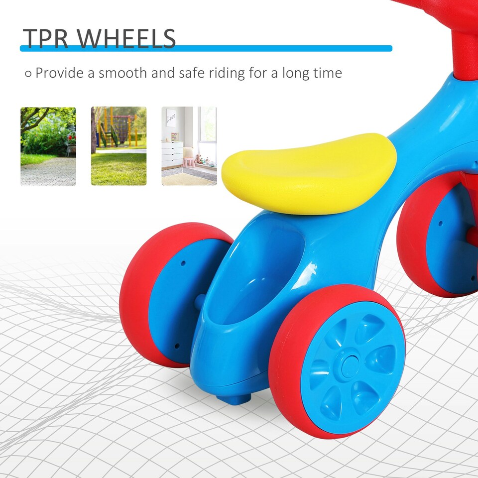 image 1 of HOMCOM Baby Balance Bike Toddler Safe Training 4 Wheels Storage Bin Muti-Color