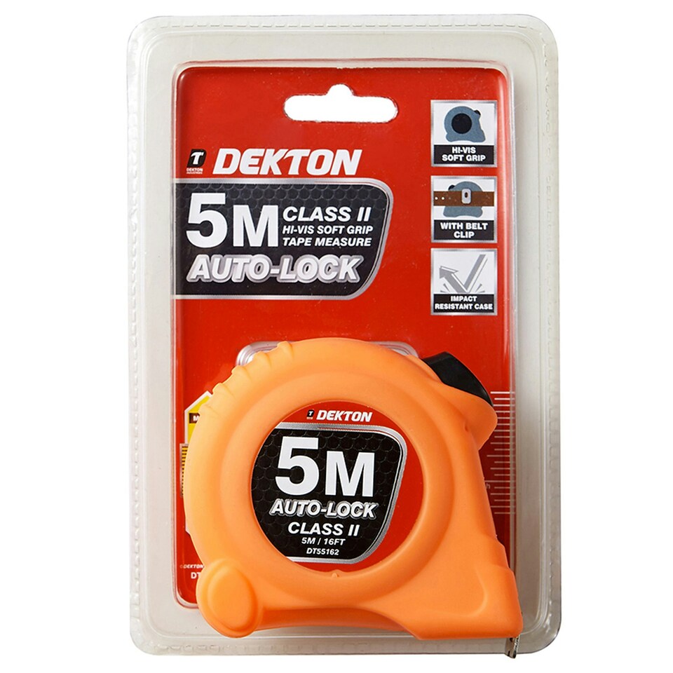 image 1 of Tape Measure Dekton Hi-vis Auto Lock Soft Grip Imperial Metric Scale 5m Class 2