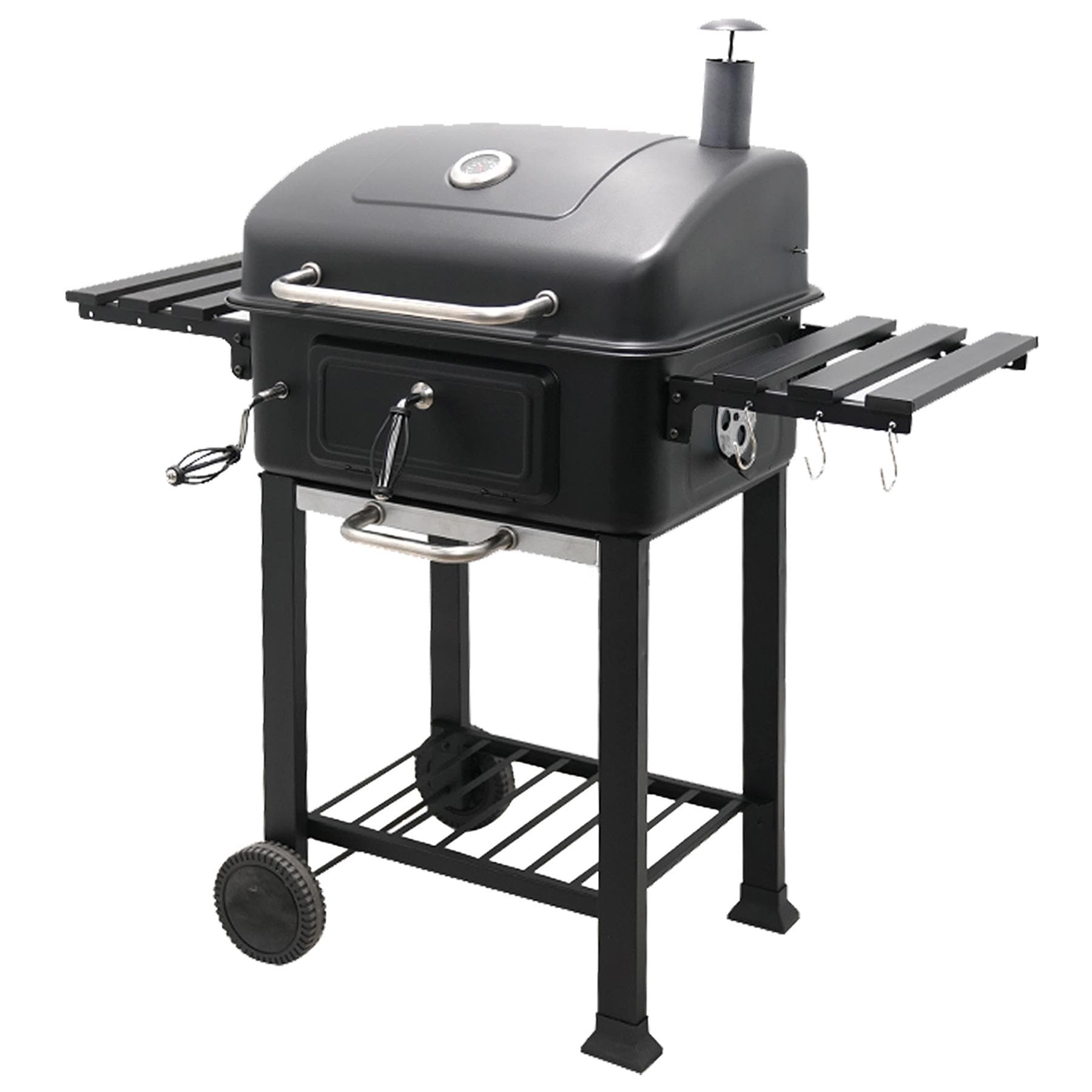 House of Home BBQ Smoker Grill Folding Tables, Thermometer, Adjustable Charcoal Pan, Chimney