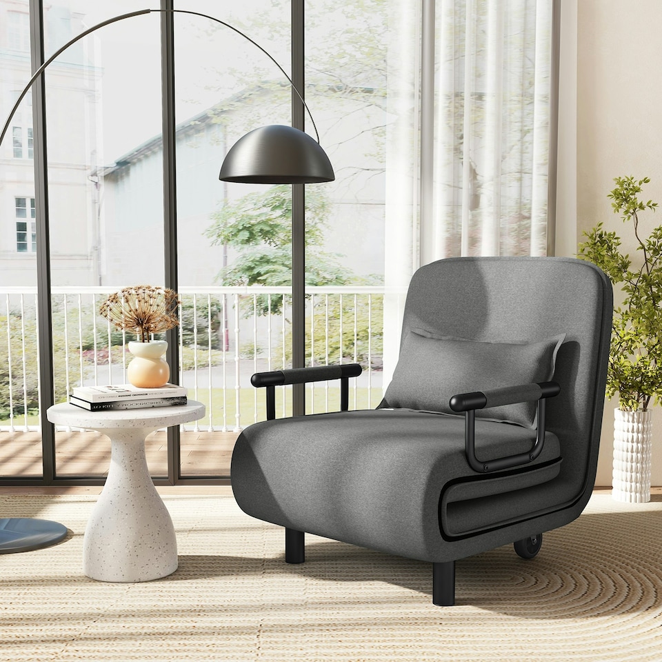 image 1 of COSTWAY 3-in-1 Convertible Sofa Bed Sleeper Chair Dark Grey Grey