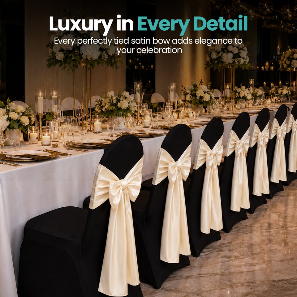 image 1 of 7"x108" Satin Chair Sash, Chair Sashes Hammed Edges Bow Tie - 1pc