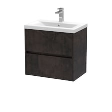 Balterley Square Wall Hung 2 Drawer Vanity Unit & Ceramic Basin | Grey | Metallic Slate