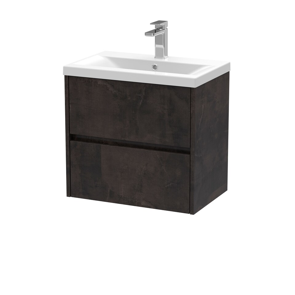 image 1 of Balterley Square Wall Hung 2 Drawer Vanity Unit & Ceramic Basin | Grey | Metallic Slate