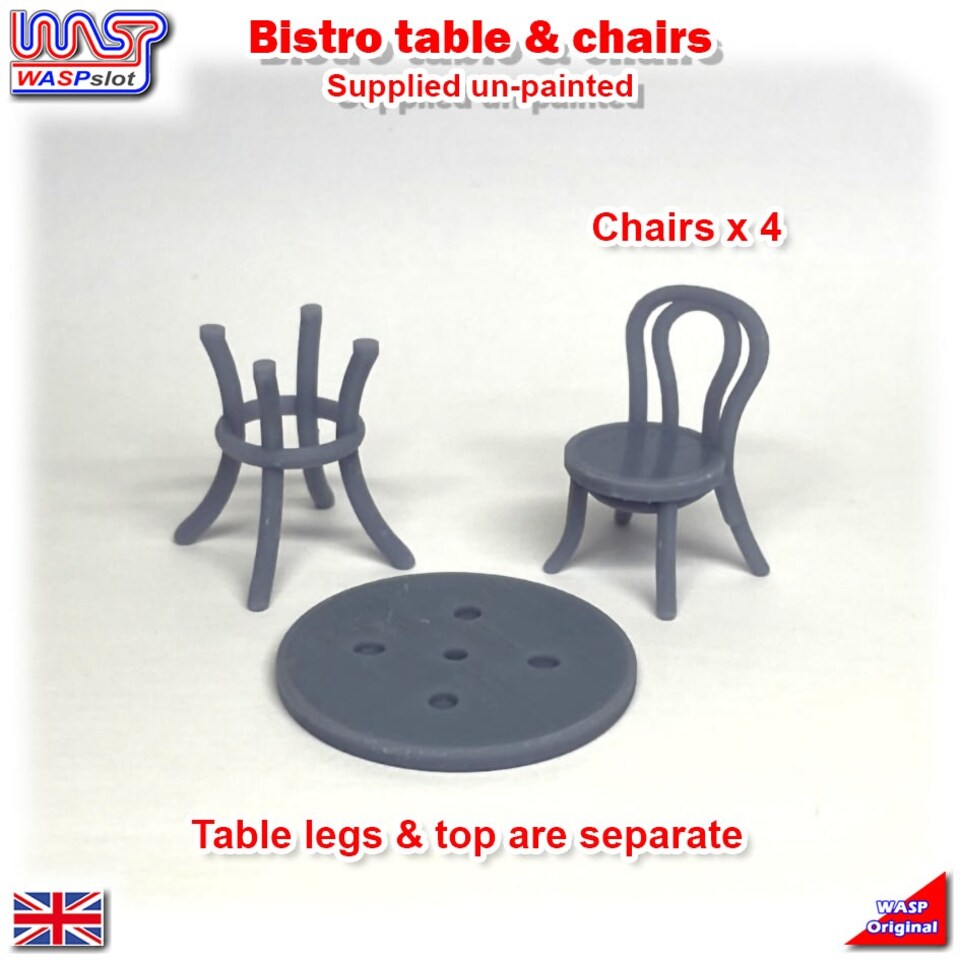 image 1 of Slot Car Trackside Scenery Bistro Table and 4 x Chairs 1:32 Scale Wasp