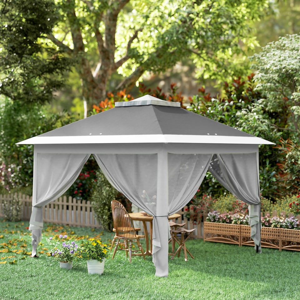 image 1 of Outsunny Pop Up Gazebo Height Adjustable Canopy Tent w/ Carrying Bag, Dark Grey | Grey | Dark Grey