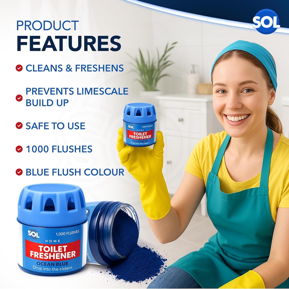image 1 of 3pk x 70g Toilet Fresheners Ocean Scented Cistern Blocks, Last 1000 Flushes, Prevents Limescale, Cleans & Deodorizes