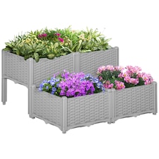 Outsunny 4-pieces Elevated Flower Bed Vegetable Herb Planter Plastic, Grey