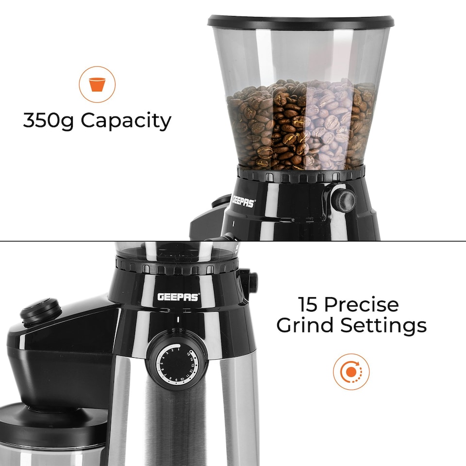 image 1 of GEEPAS 1140W Espresso & Cappuccino Coffee Machine & Conical Burr Coffee Grinder Combo Set