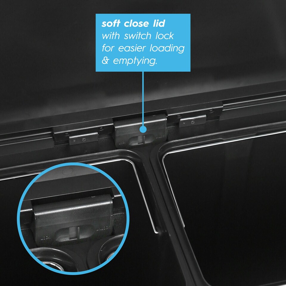 image 1 of Harbour Housewares 60L Double Kitchen Pedal Bin - Matt Black - Stainless Steel Dual Compartment Soft Close Waste Bin with Removable Inners (2 x 30L)