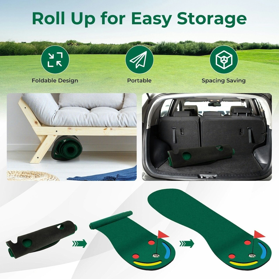 image 1 of COSTWAY Golf Putting Set Golf Practice Three Putting Mat