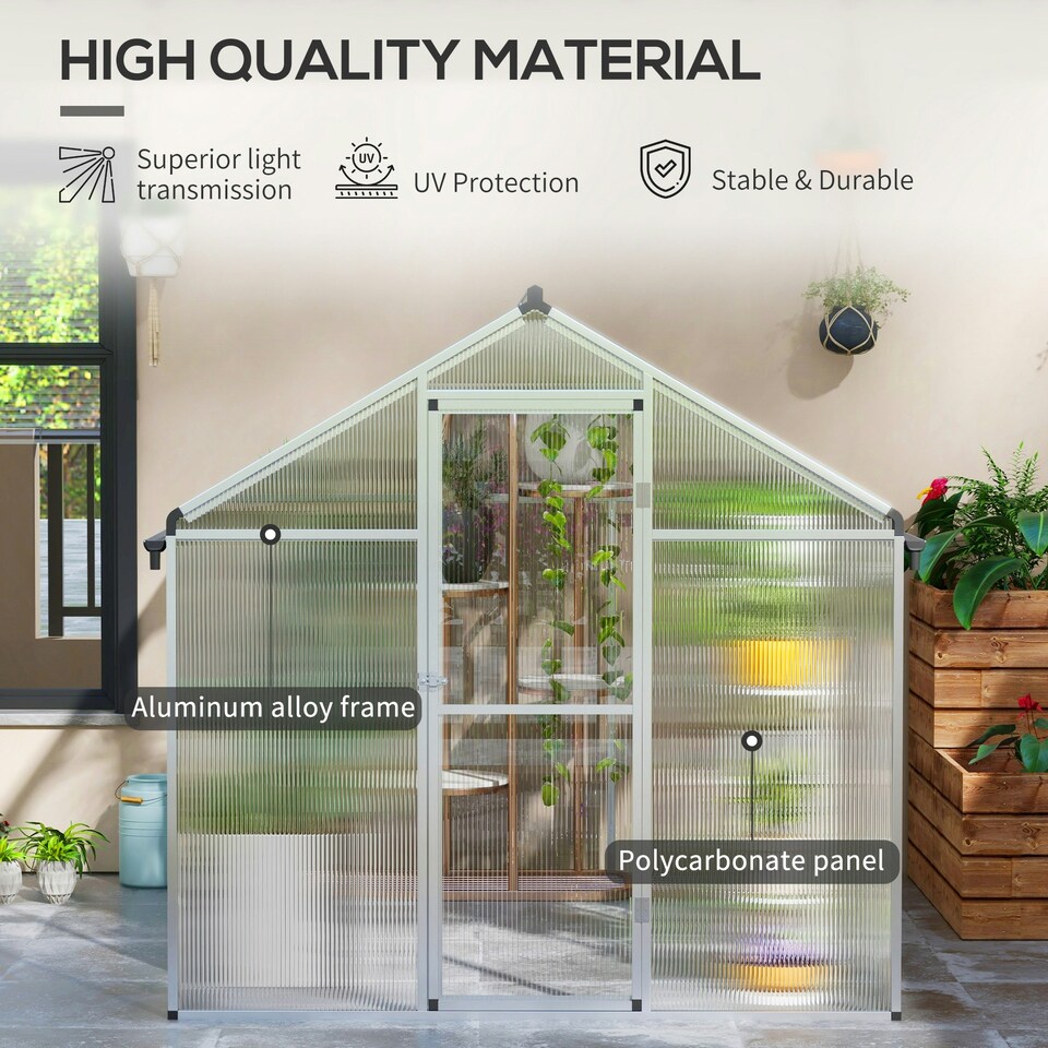 image 1 of Outsunny 8x6ft Aluminium Greenhouse with/ Door Window Galvanised Base