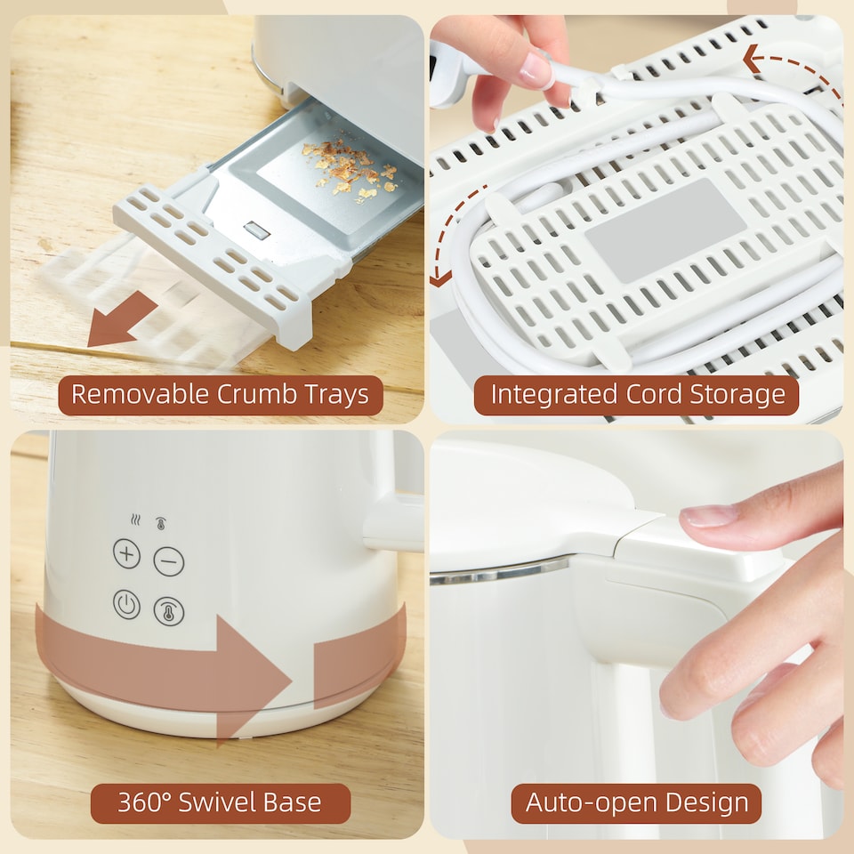 image 1 of HOMCOM Digital Stainless Steel Kettle and Toaster Set, 1.5L 3000W Fast Boil Kettle, 2 Slice Toaster with 7 Level Browning Controls, Defrost, Reheat, Keep Warm, Crumb Tray and LED Touch Display, White