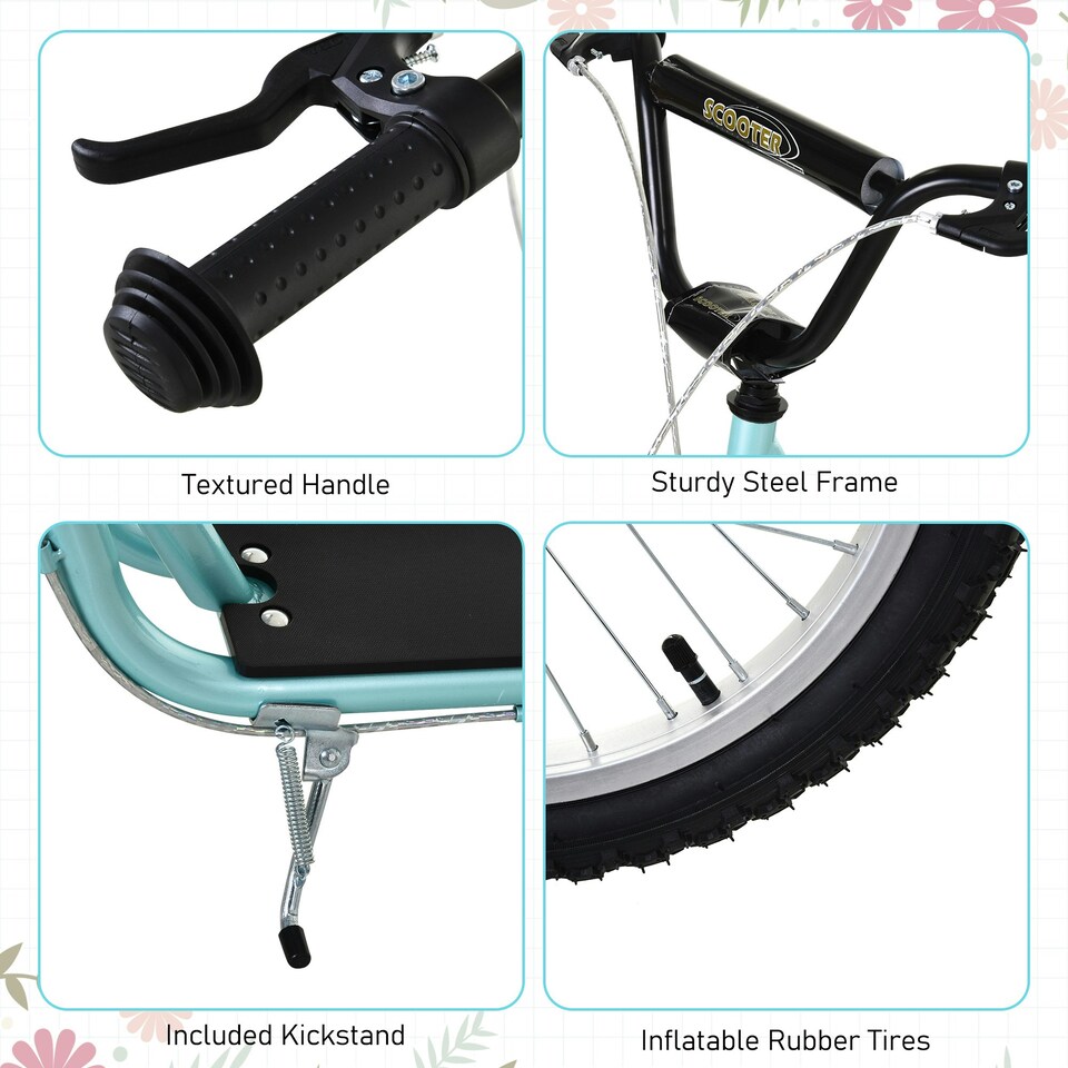 image 1 of HOMCOM 90-96cm Kids Kick Scooter w/ Adjustable Handlebar Inflatable Wheels Blue