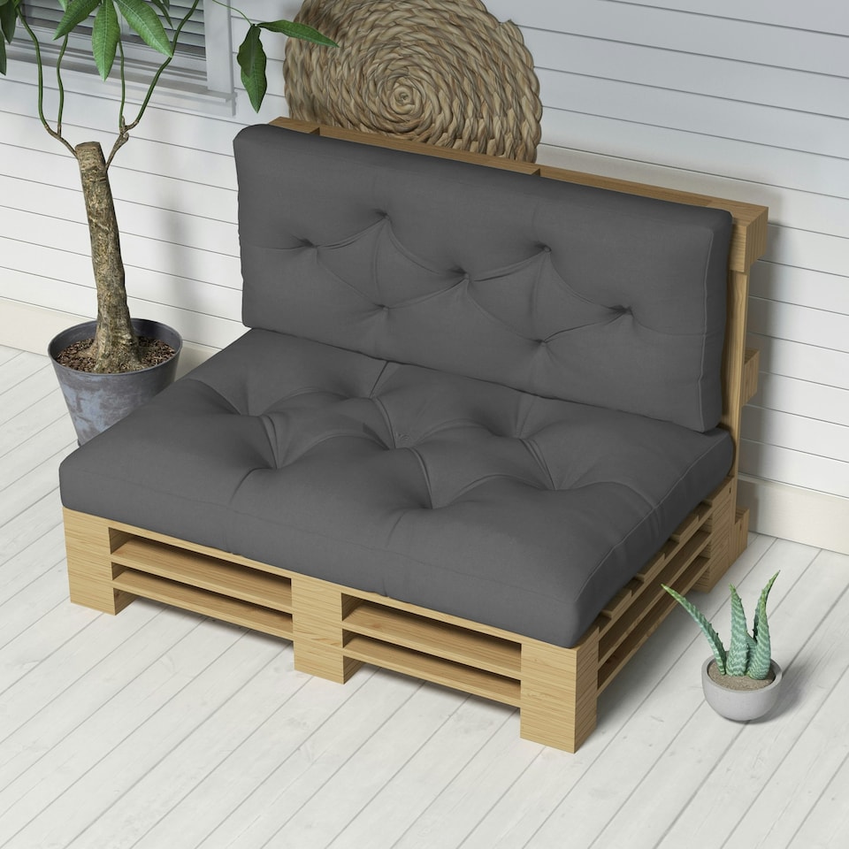 image 1 of Outsunny 2 Seater Outdoor Seat Cushions and Back for Pallet, Charcoal Grey White | Beige