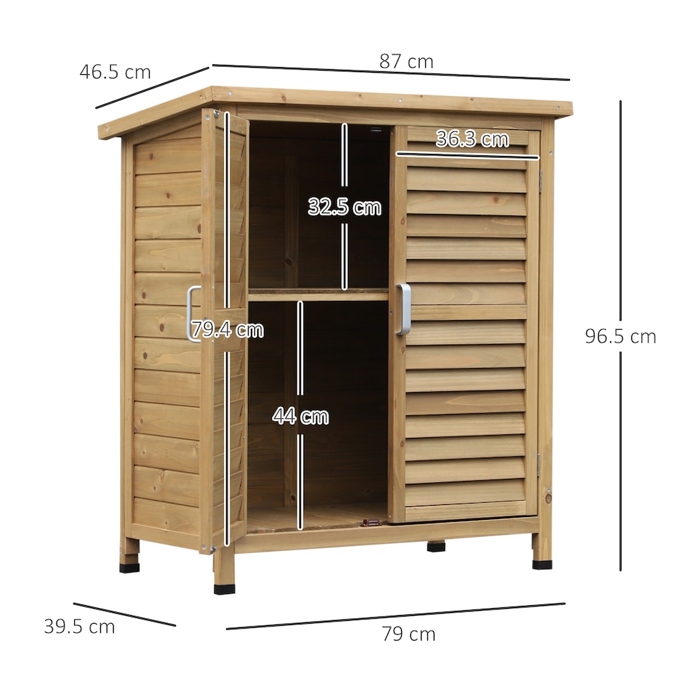 image 1 of Outsunny Garden Storage Shed Solid Fir Wood Garage Organisation w/ Doors Natural | White