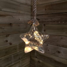 LED Battery Operated Hanging Christmas Star Glass Decoration