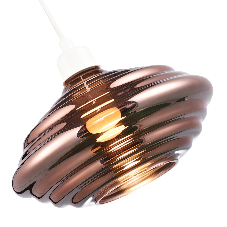 image 1 of Modern Ribbed Honeycomb Glass Pendant Light Shade in Copper Plated 26cm Diameter | Copper
