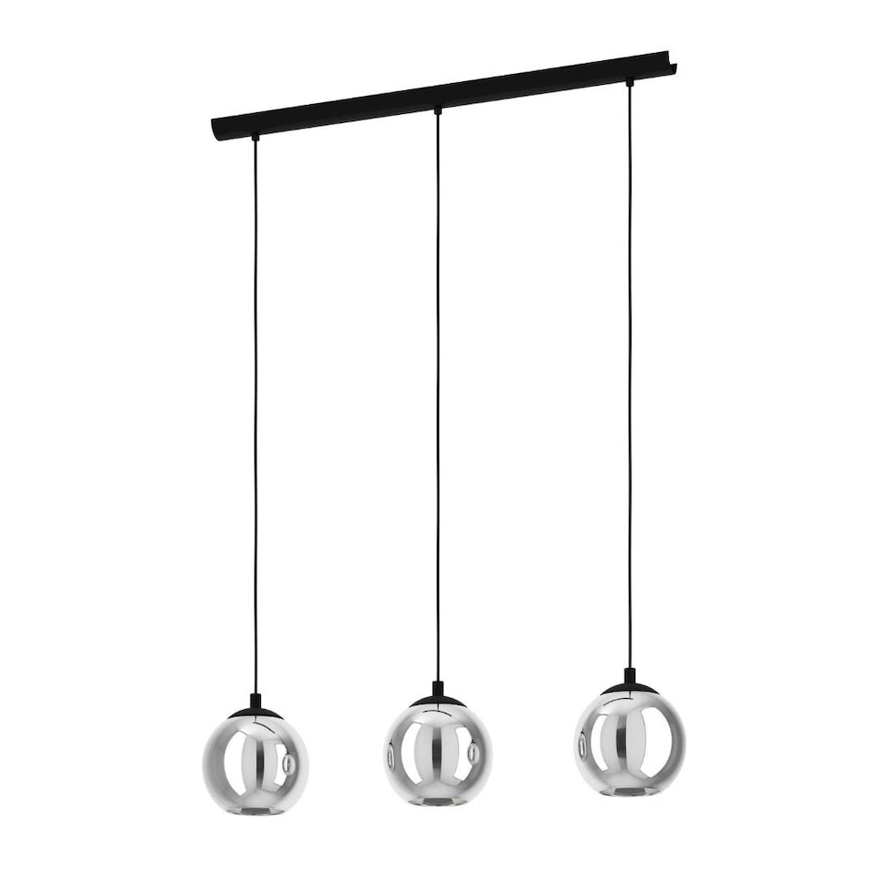 image 1 of Aleksander 3 Light Black & Smoked Glass Pendant Ceiling Light