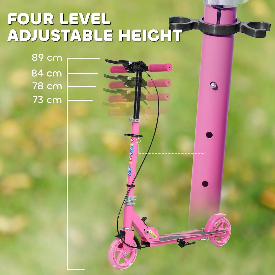 image 1 of AIYAPLAY Scooter for Kids, Folding Kick Scooter w/ Adjustable Handle, Pink