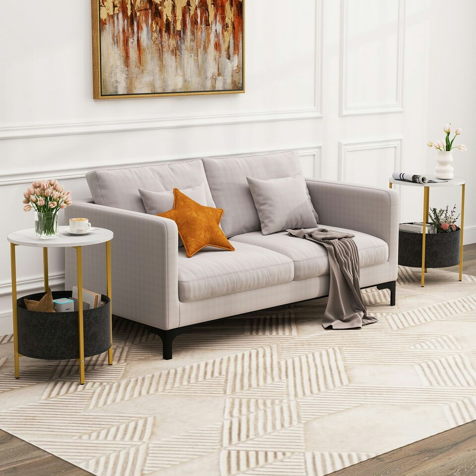 image 1 of COSTWAY Round End Table Small Space 2-Tier Side Table White