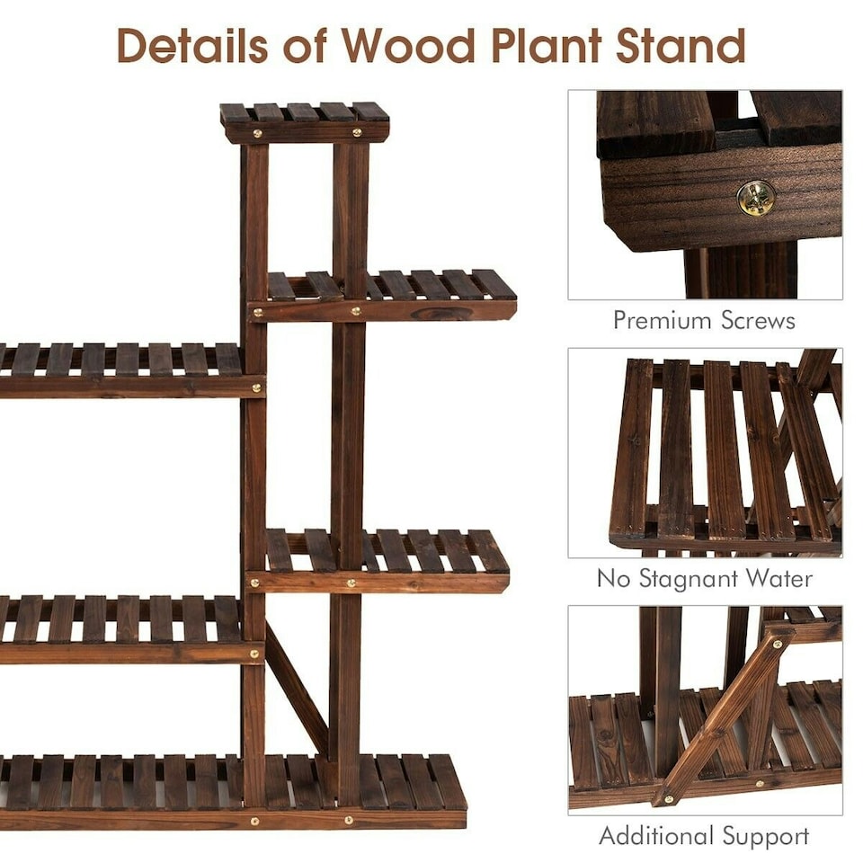 image 1 of COSTWAY 9 Tier Wood Plant Stand Display Rack Flower Shelf Brown