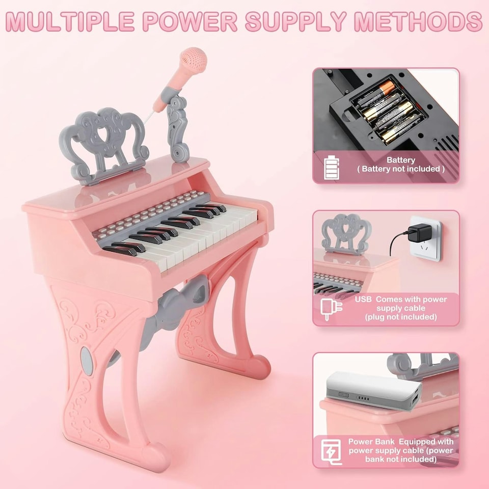 image 1 of Piano Toy 25 Keys Music Toy Instruments with Microphone Piano Keyboard Toy