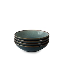 Scandi Home Set of Four Stavanger 21cm Blue Artisan Glaze Ceramic Pasta Bowls Blue