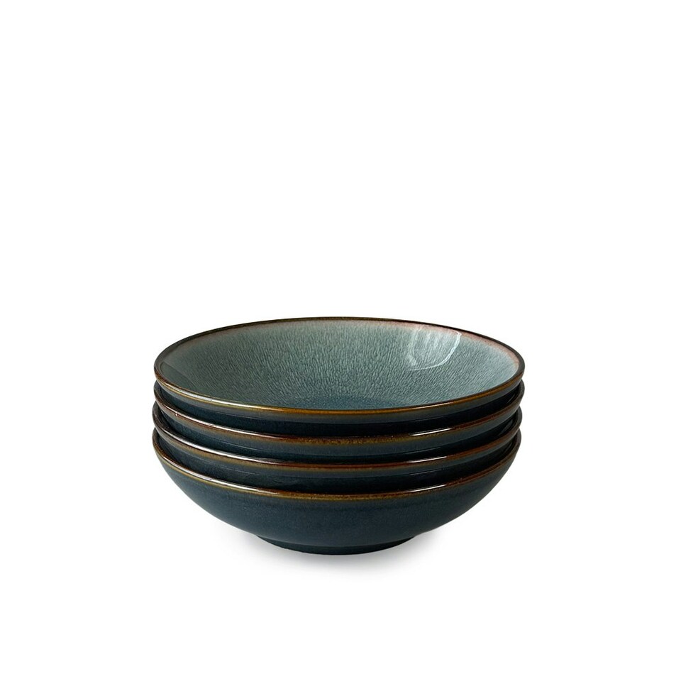 image 1 of Scandi Home Set of Four Stavanger 21cm Blue Artisan Glaze Ceramic Pasta Bowls Blue