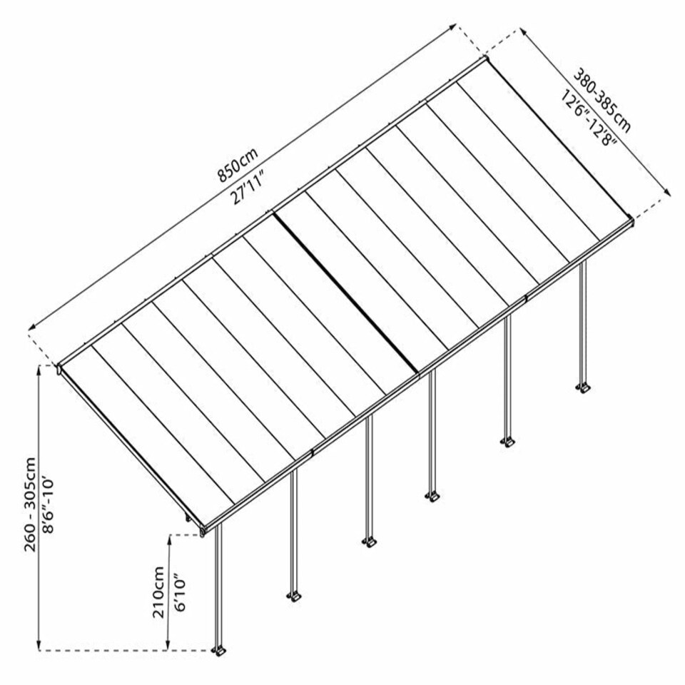 image 1 of Patio Cover Feria 4M Deep 4X8.50 Clear - Polycarbonate - L850 x W385 x H305 - Grey Grey