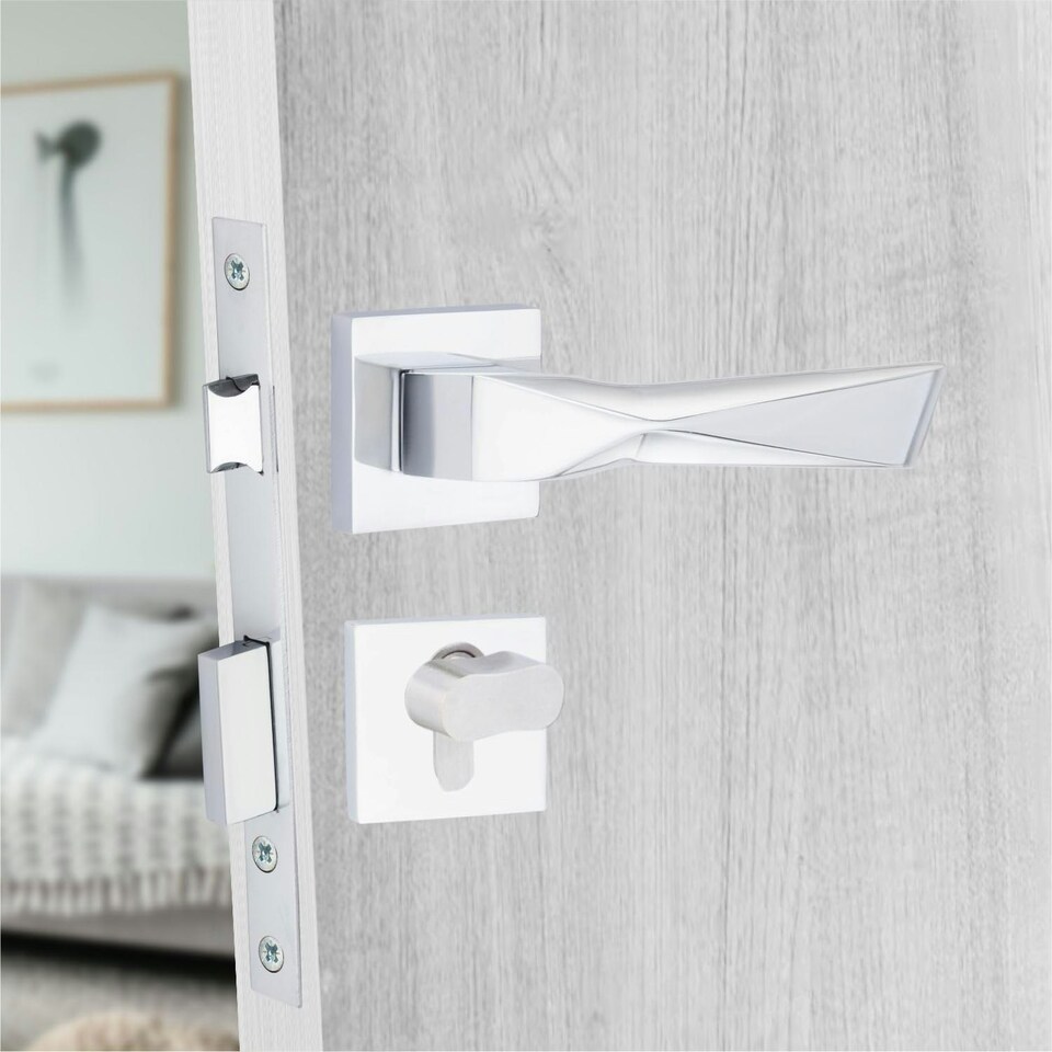 image 1 of Golden Grace Modern Aura Euro Lock Door Handles in Polished Chrome Finish with 70mm Key and Thumbturn Barrell Chrome