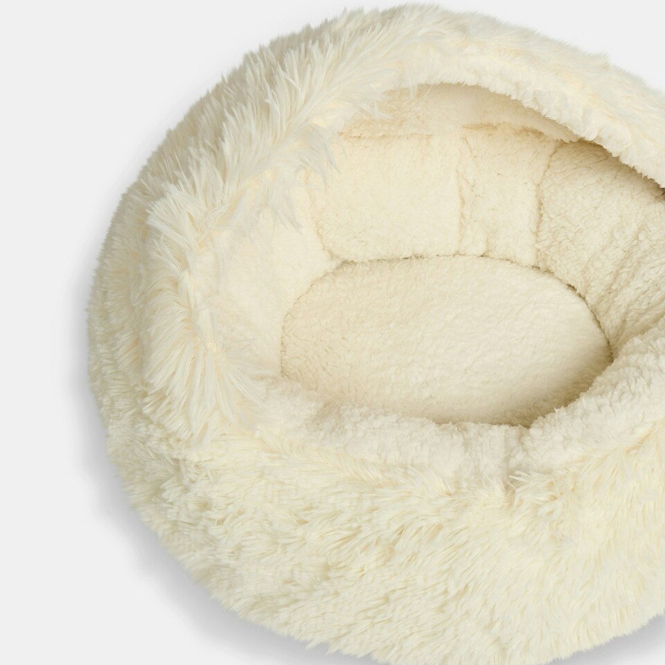 image 1 of OHS Fluffy Dome Pet Dog Cat Cave Nest Plush Bed, 45x45cm Cream | S