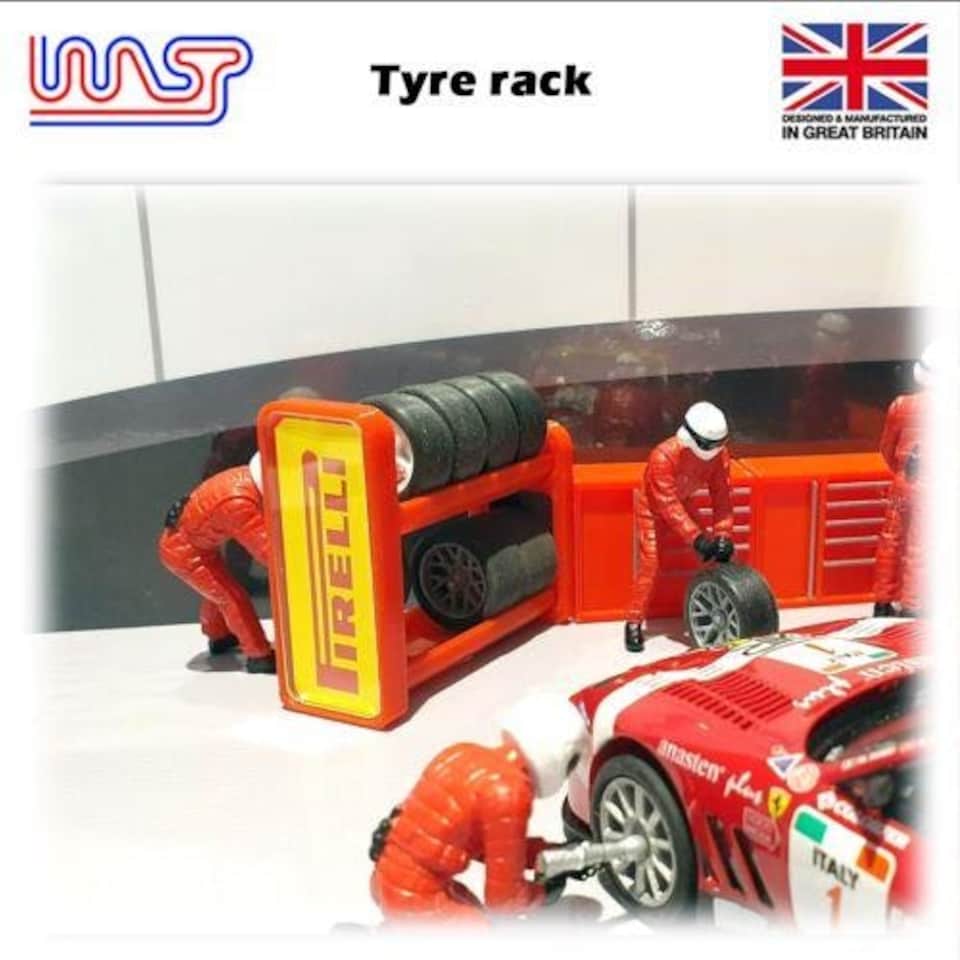 image 1 of Slot Car Scenery Track Side Tyre Wheel Rack White with Logos 1:32 WASP