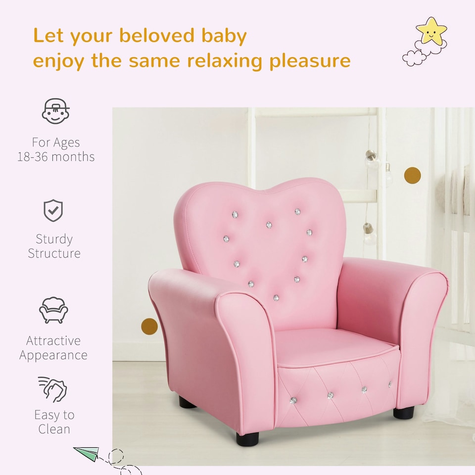 image 1 of HOMCOM Kids Sofa Toddler Armchair Children Chair Princess-Themed Nursery Pink