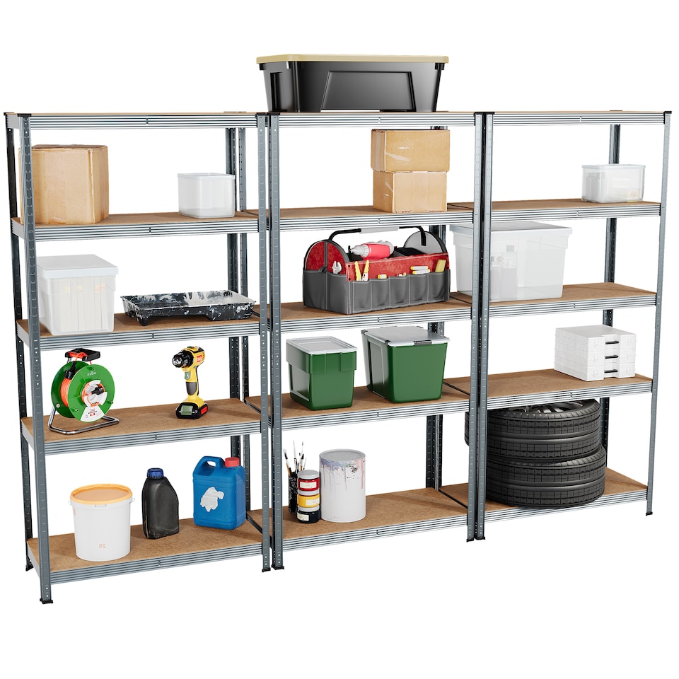 image 1 of Home Vida 5 Tier Heavy Duty Garage Shelves Adjustable Steel Shelving Storage Units - Holds Upto 875kg Per Bay - Galvanised - 3 Bays