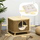 image 5 of PawHut Elevated Design Wicker Cat House with Washable Cushion, Light Brown