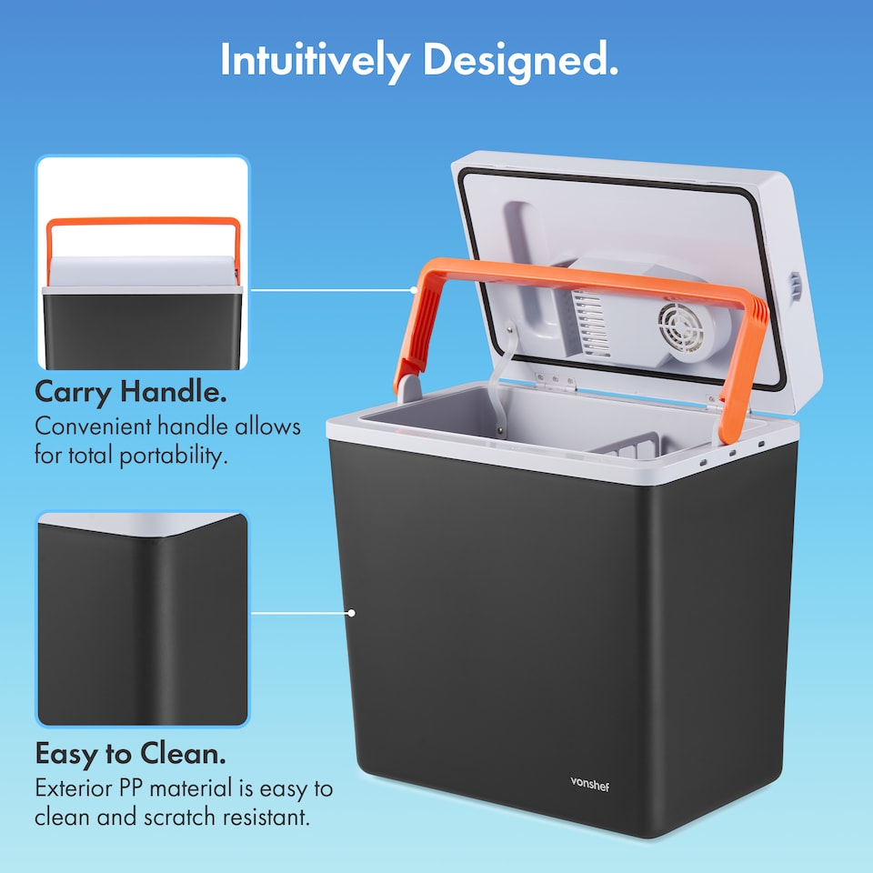 image 1 of Vonshef 20L Electric Cool Box, Insulated Cooler with Hot Cold Function | Black | White & Orange