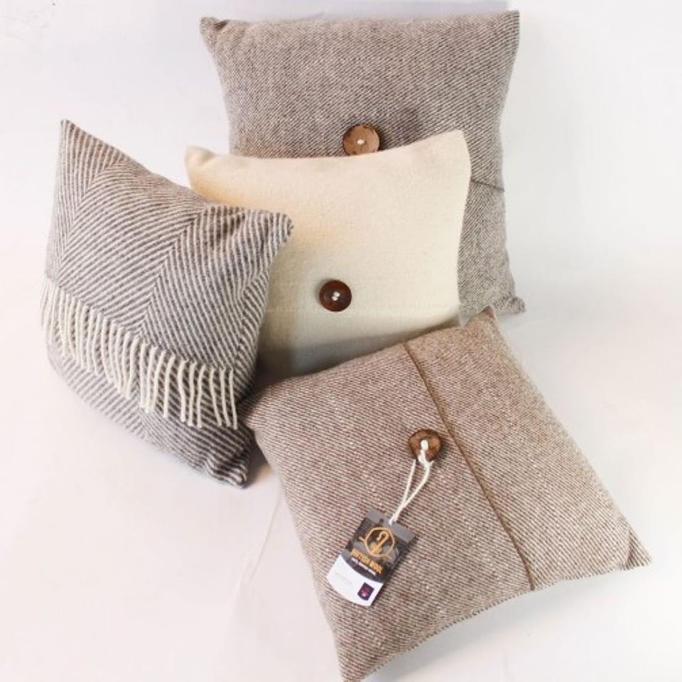 image 1 of Romney Marsh Wools, Fostum British Soft Wool Cushion, Button Design