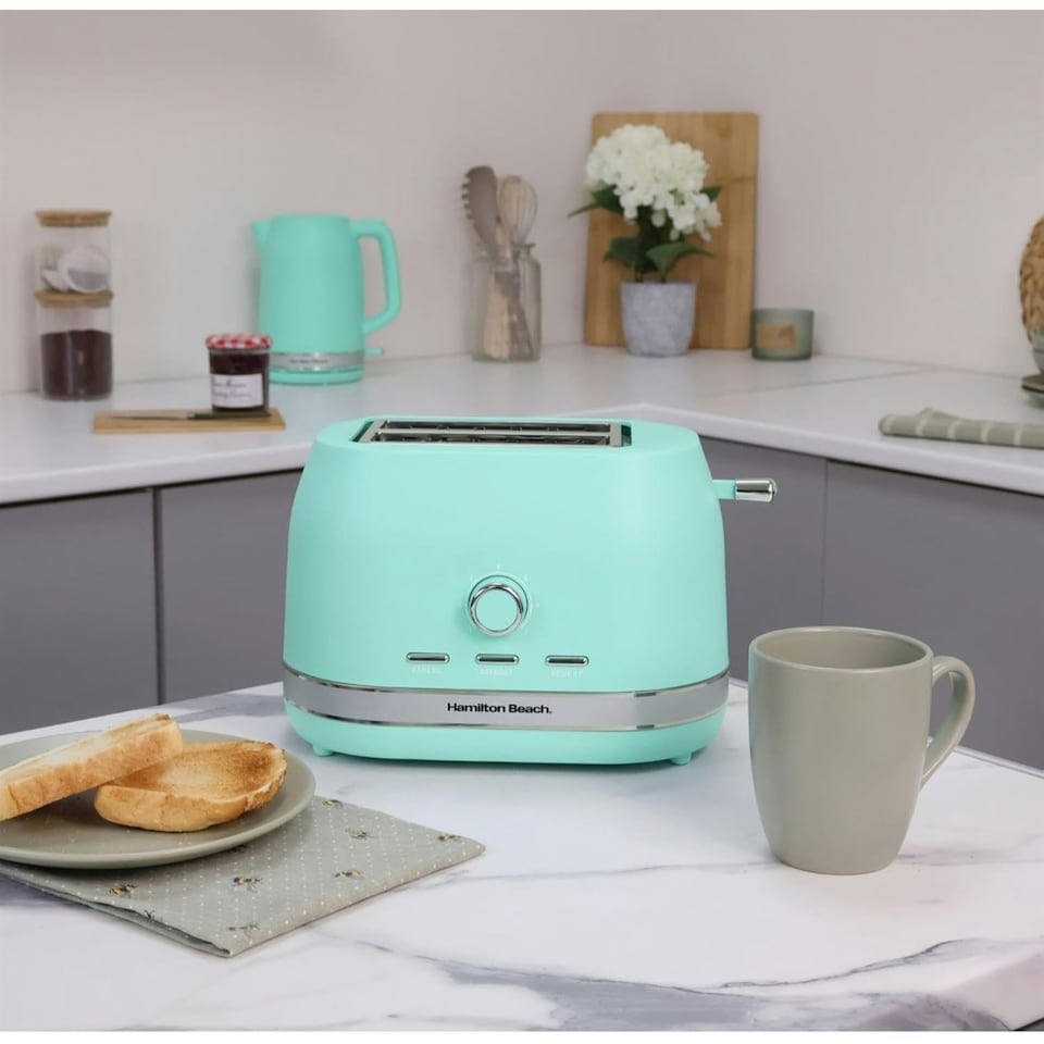 image 1 of Hamilton Beach Kettle, Toaster & Microwave Set, Ella, 1.7L Electric Kettle, Wide Slot Toaster 2 Slice, Microwave, 20L Retro, Kettle & Toaster Set, Mint