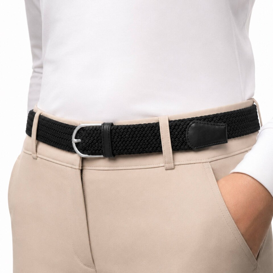 image 1 of Coco Equestrian Black Unisex Adult Woven Elastic Braided Stretch Riding Belt | Black