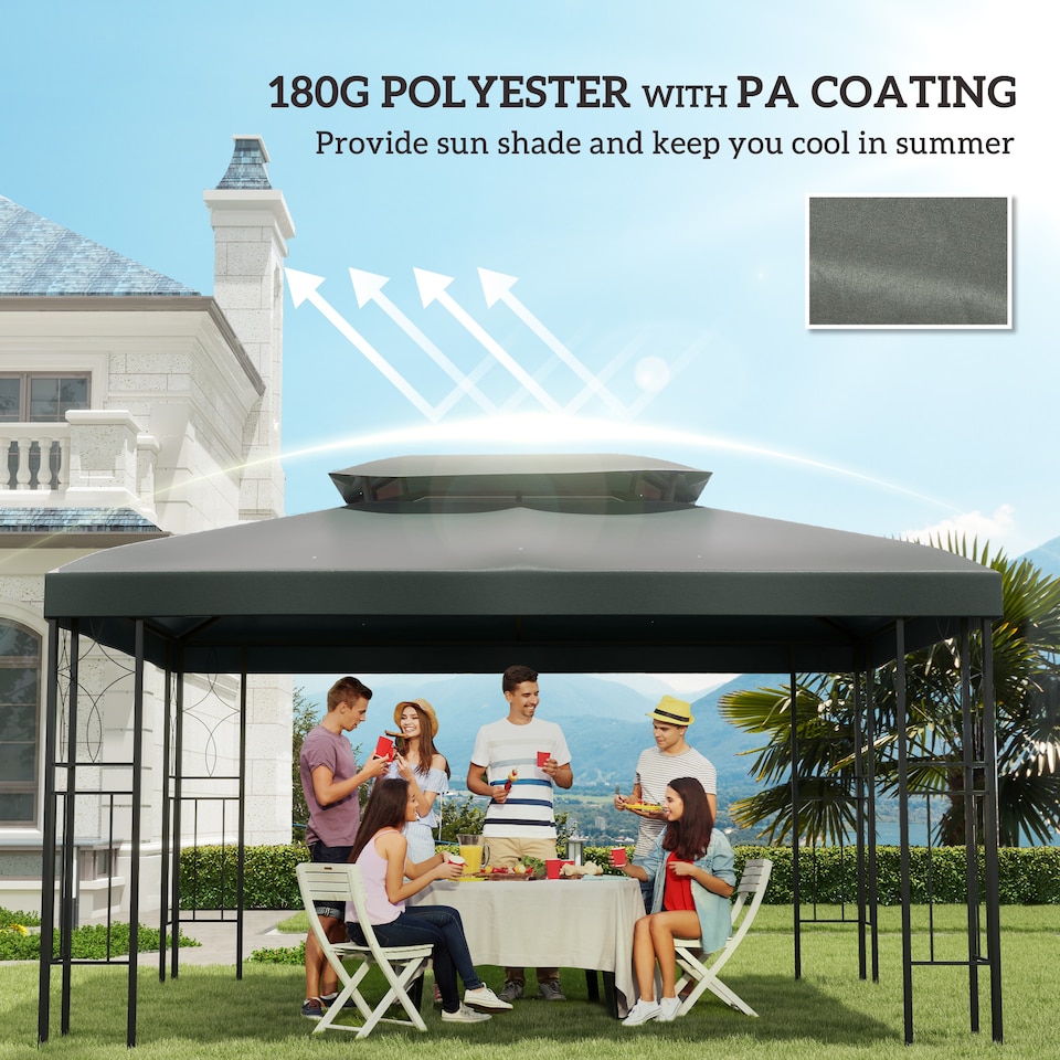 image 1 of Outsunny 3x4m Gazebo Canopy Replacement Cover, 2 Tier Top Roof UV Cover Garden Patio Outdoor Sun Awning Shelters, Dark Grey TOP COVER ONLY