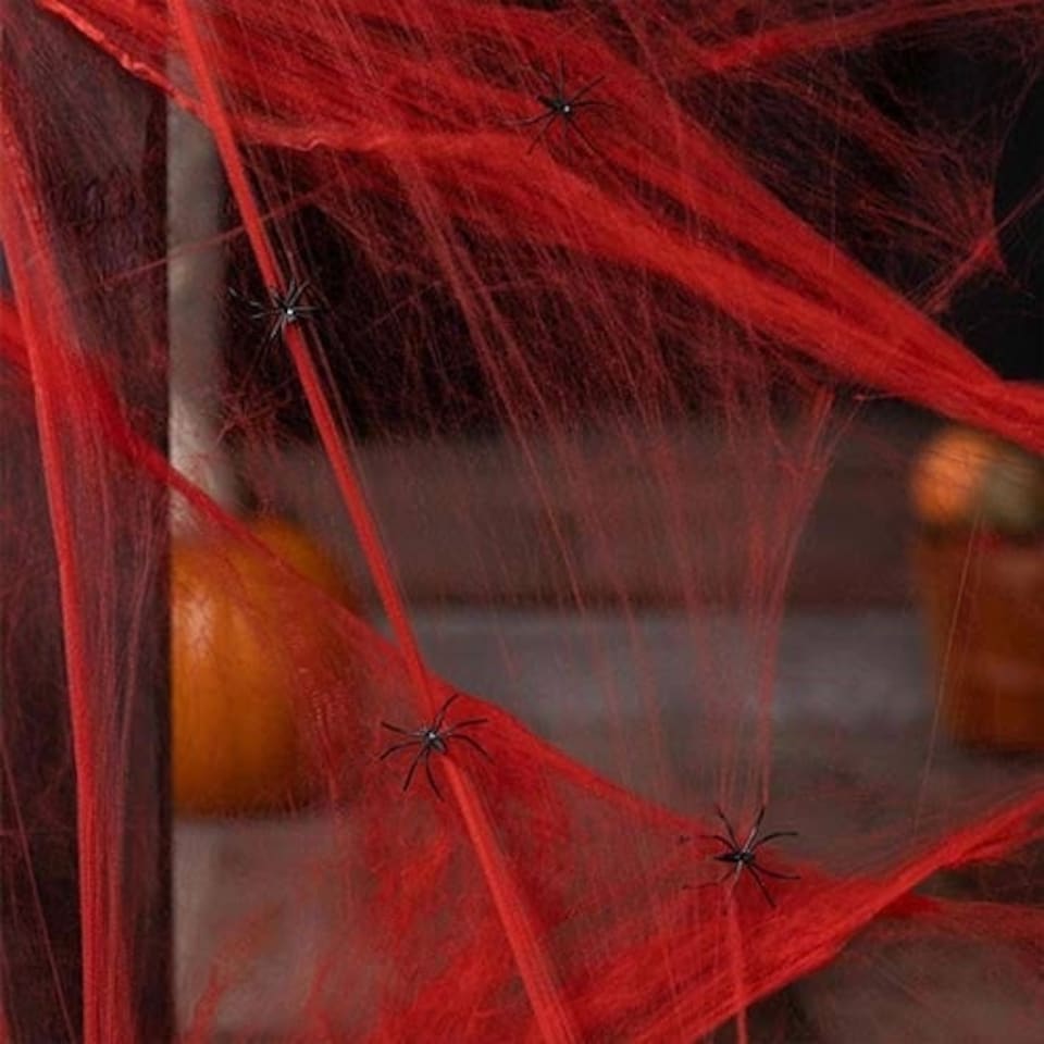 Red Cobweb with Plastic Spiders Halloween Decoration 60g