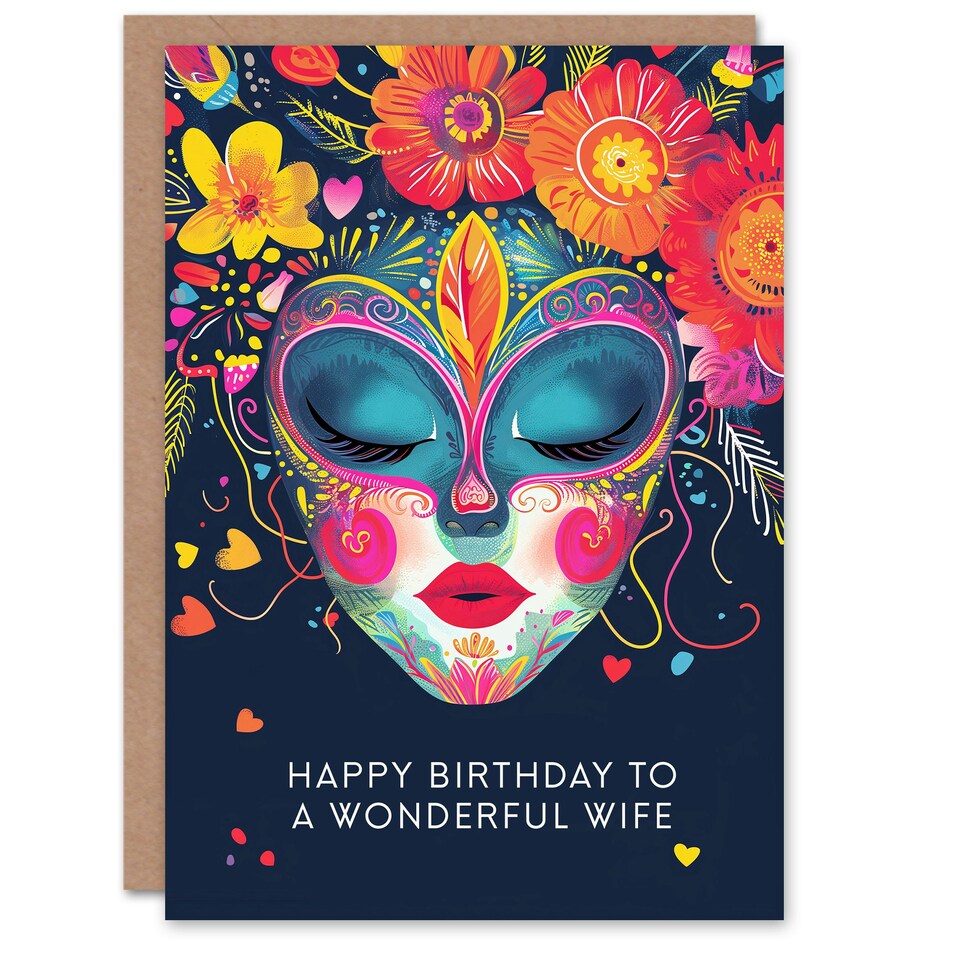 image 1 of Floral Headdress Love Hearts Flowers Wife Birthday Card