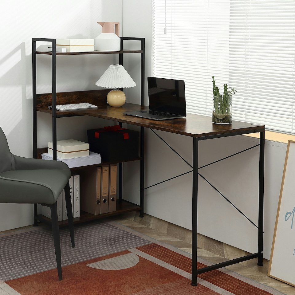 image 1 of HOMCOM Industrial Computer Desk with Storage Shelf Metal Frame