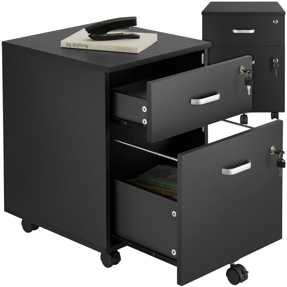 image 1 of Filing Cabinet - 2 rolling, lockable drawers, fits A4 documents Black